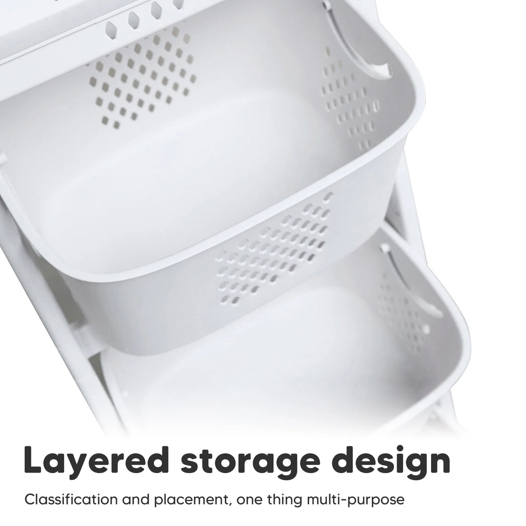2/4 Tier Laundry Basket Cart Removable Rolling Cart Storage Buckets Plastic Hamper with 4 Wheels Organizer Portable Sort
