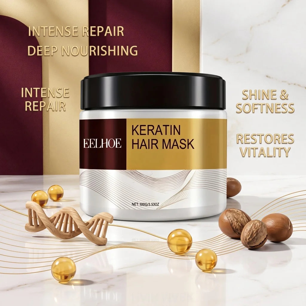 Keratin Hair Mask Nourishing Repair Hair Treatment Mask 100g Smoothing Moisturizing Mask for Dry Damaged Frizzy Bleached Hair
