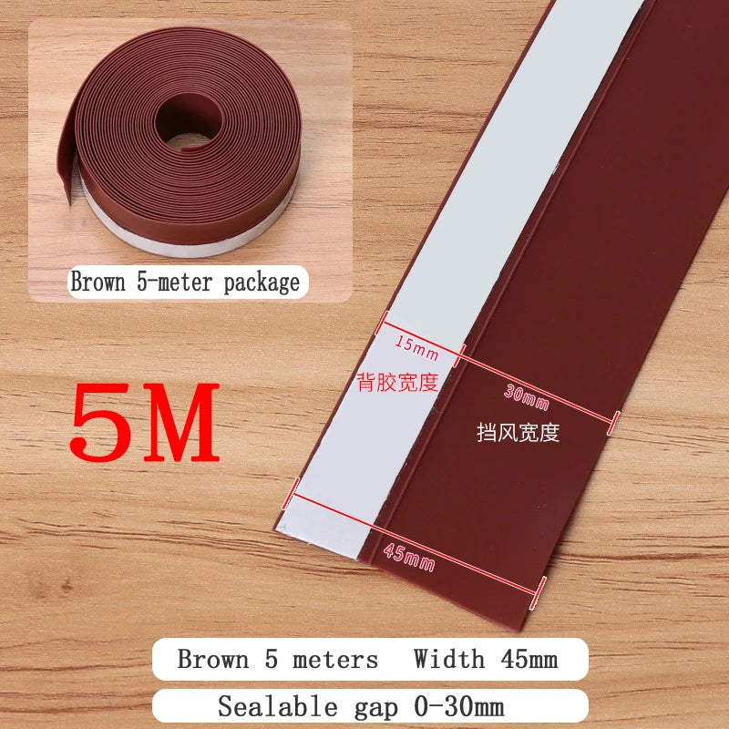5M Shower Room Glass Door Sealing Strip Window Windproof Strip Warm Bathroom Door Lower Water Blocking Adhesive Strip