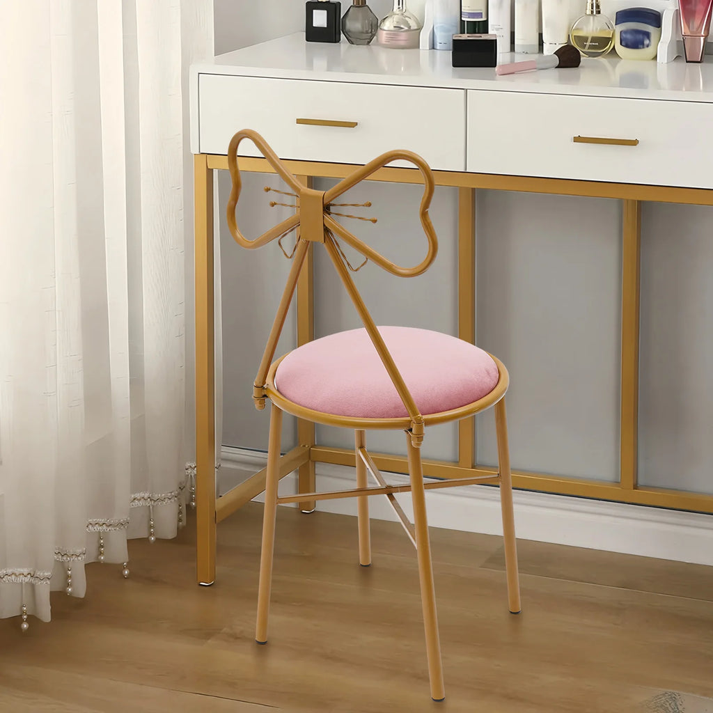Butterfly Bow Tie Vanity Chair Modern Vanity Stool Velvet Cushion Makeup Chair Metal Frame Butterfly Backrest Chair Dining Chair