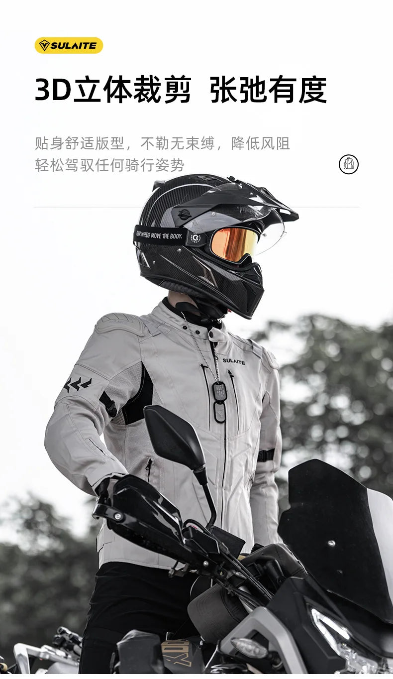 SULAITE Summer Motorcycle Jacket Suit Breathable Riding Gear Protective Racing Coat Motorbike Equipment for Men