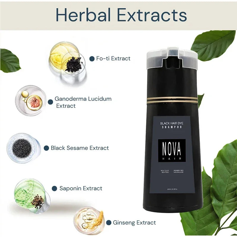 Nova Hair Dyeing 3-in-1 Hair Care Shampoo Natural Fast White Hair Dyed Black Hair Dye Lasting Convenience Men Women Hair Care