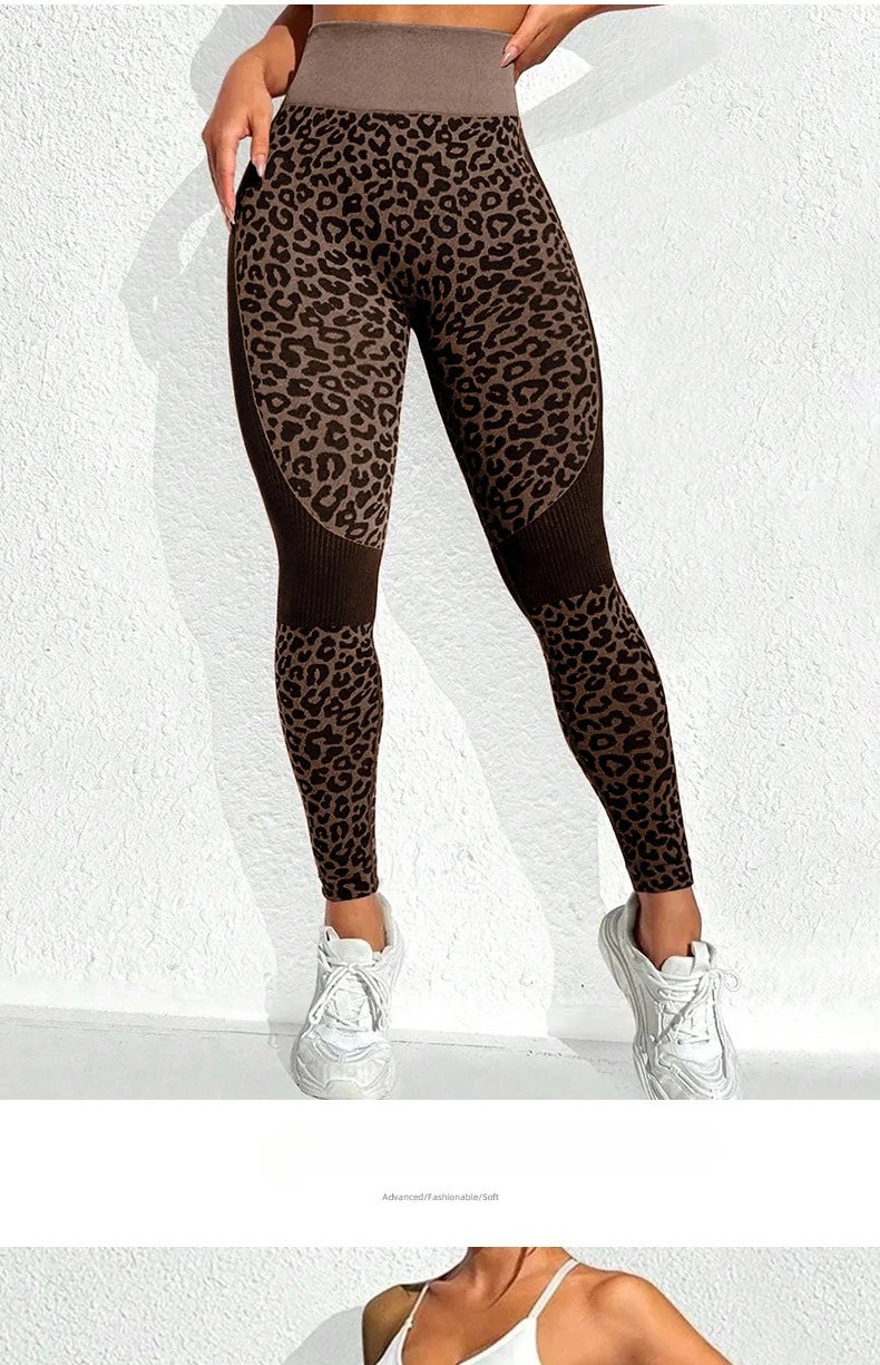 Women Leopard Print Leggings Seamless Knited Yoga Pants High Elastic Sexy Hip Liftting Workout Running Fitness Pants