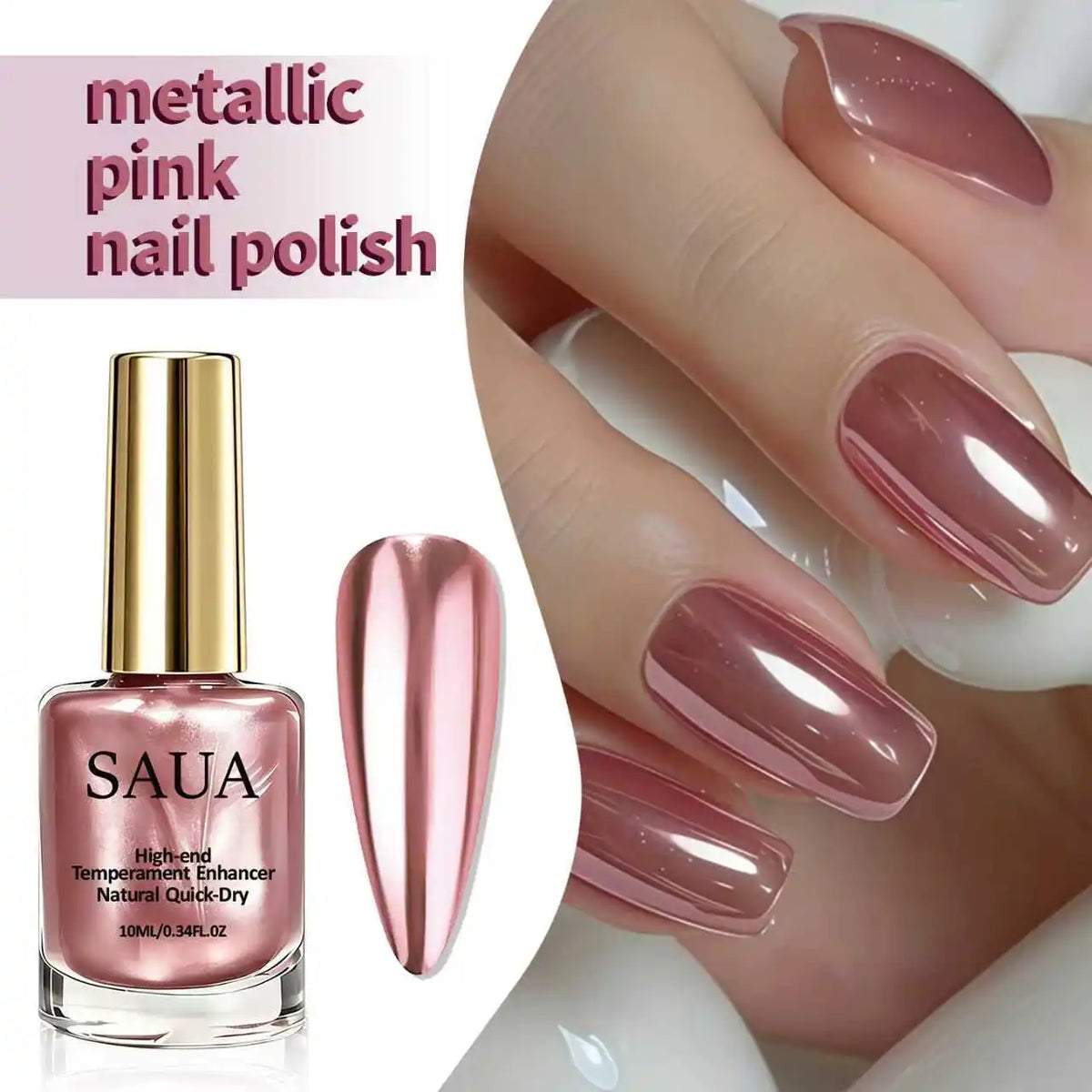 Rose Gold Metal Nail Polish, Fast Drying, No Baking, Lasting Improvement of Beauty, No Need for Light Nail Polish