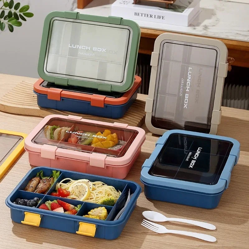 1500ML Bento Box Portable Lunch Box Kids Students Office Lunch Box with Spoon Fork Leakproof Microwavable Food Storage Container