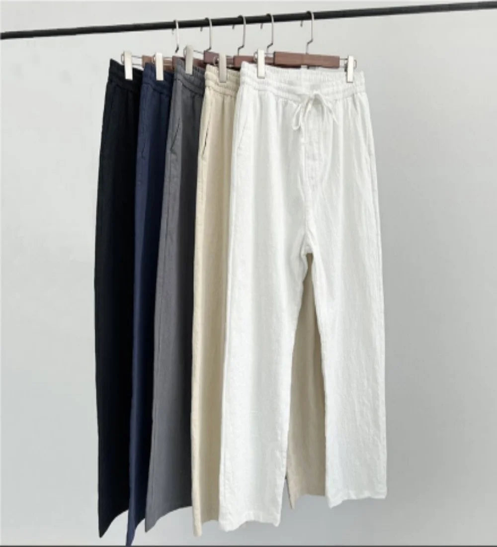 Summer Men's High-Grade Linen Pants Loose Comfortable Breathable Fashion Solid Color Casual Straight Leg Cotton Hemp Trousers