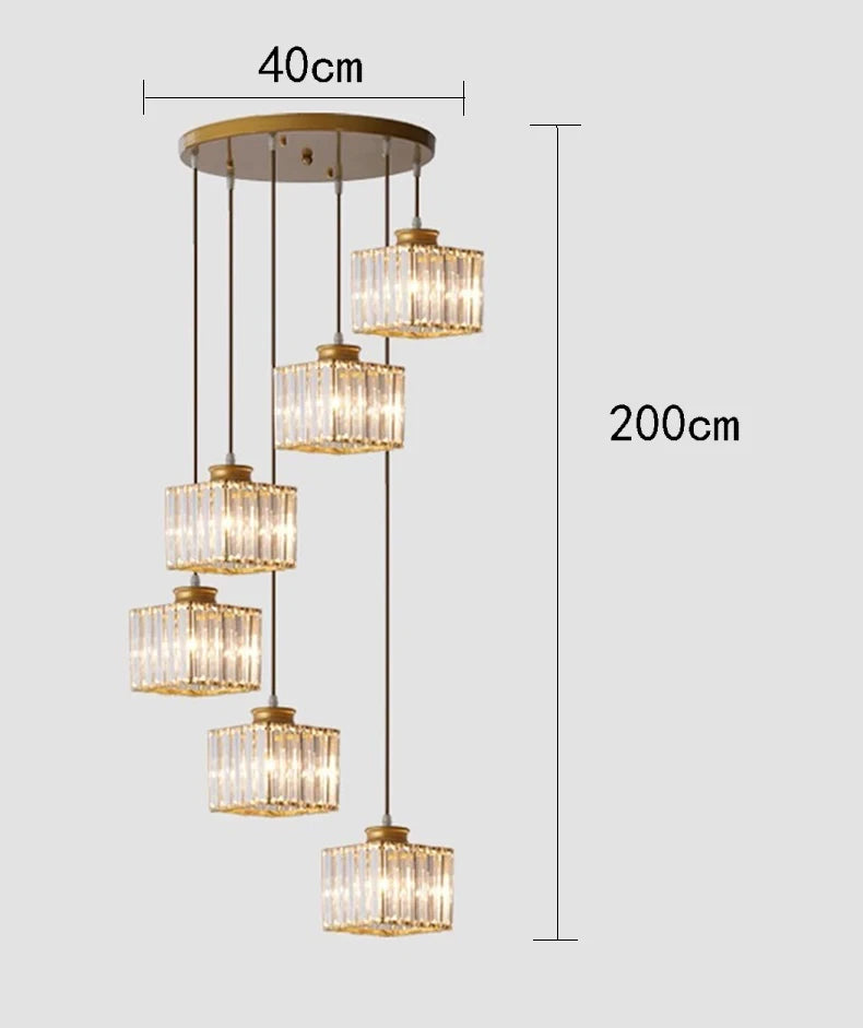 Staircase Pendant Lamp Modern Light Luxury Crystal Lamp Simple Living Room Lamp Duplex Hotel Lobby Interior Decoration Lighting