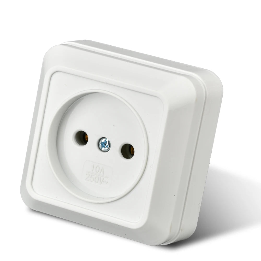 WESA White Wall Mount Socket EU Standard Electrical Outlett Ground Vintage Surface Power Socket Plugs Flame Retardant Plastic