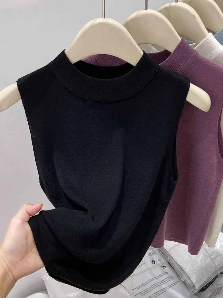 AOSSVIAO Women Knitted Tank Top Summer Fall Slim Sweater Sleeveless Solid Spring Autumn Sweaters Pullovers 2026 Top