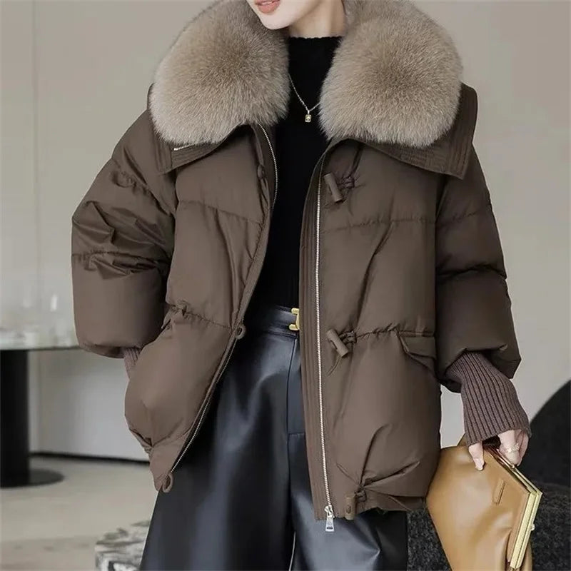 2026 Autumn/Winter New Down Jacket Women's Korean Loose Short Coat Female big fur collar Cotton Jacket Women Snow Parka Coats