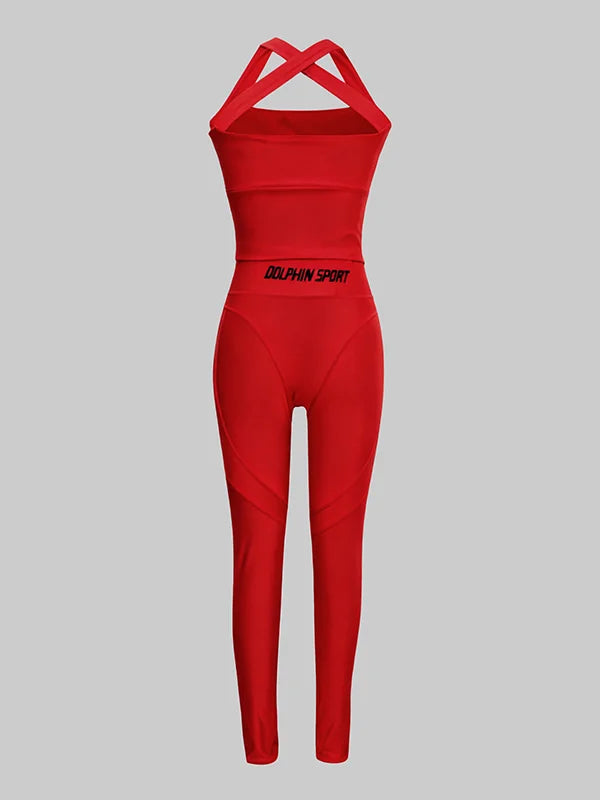Gymdolphin Women's Solid Color Seamless Slim Fit Halter Fitness Pant Set 2026 Summer Fashion Sexy Yoga Sports Two-piece Set