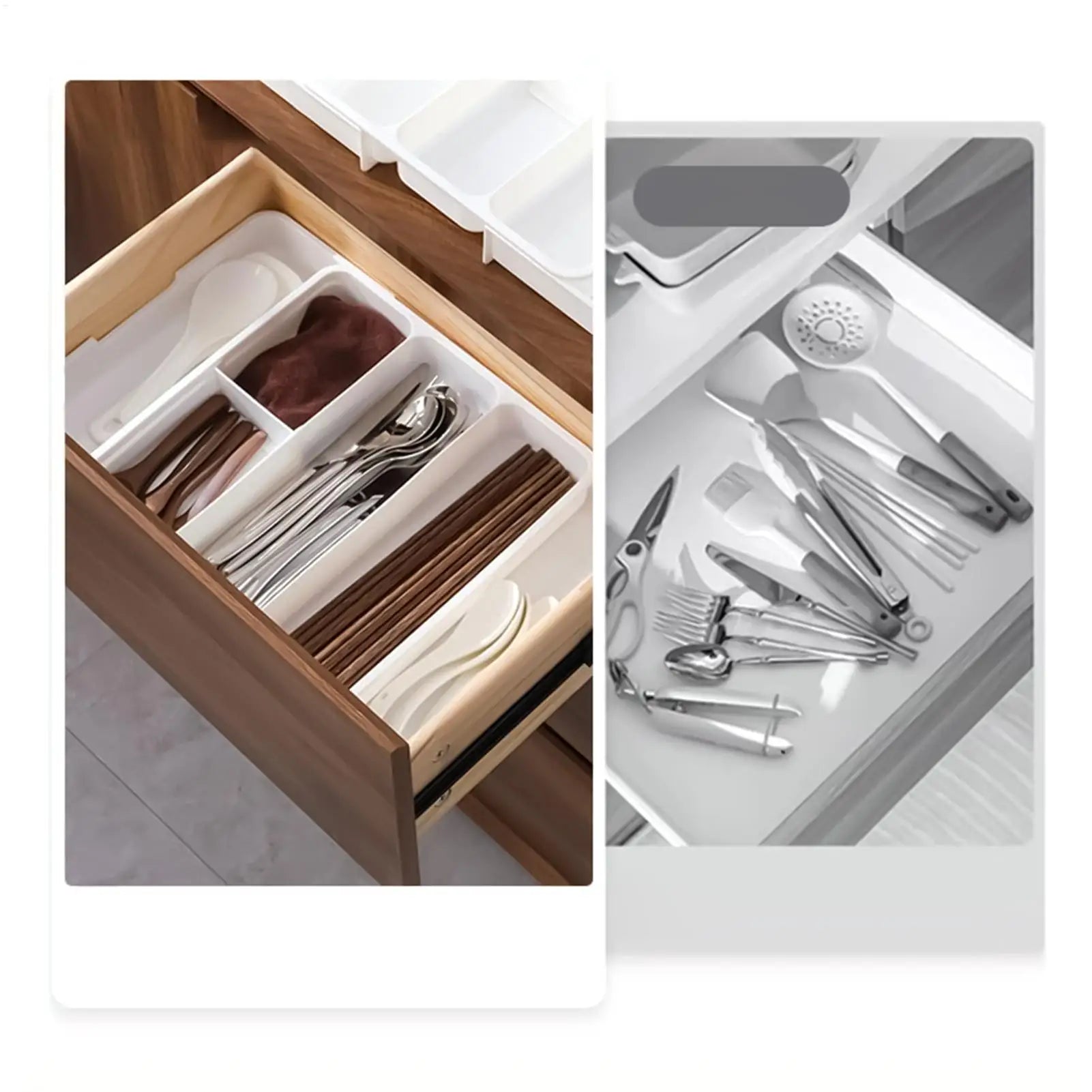 Compact Silverware Organizer with 4 Compartments Flatware Holder, Kitchen Cabinet Countertop Storage Solution Home Use
