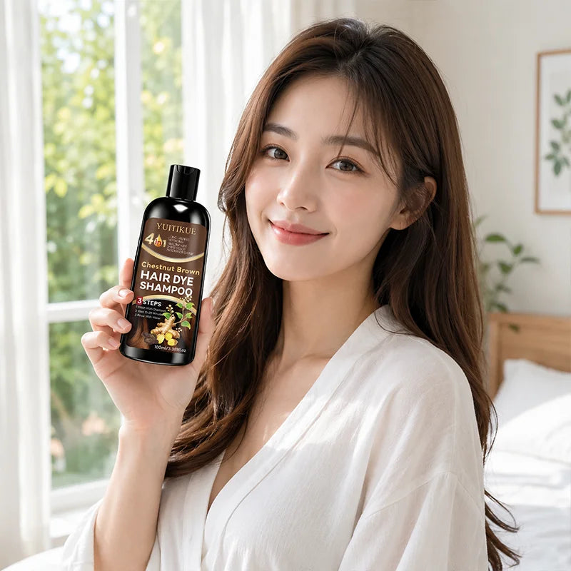 100ml 4 in 1 Ginger Hair Dye Shampoo Chestnut Brown Long Lasting Natural Hair Color Shampoo Moisturizing Coloring Hair Care