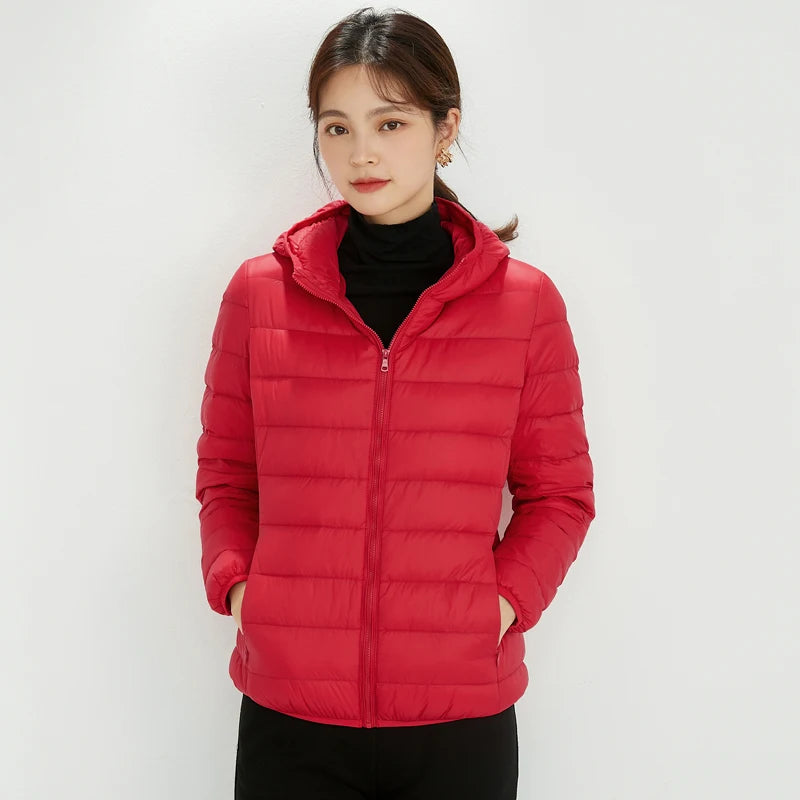 Winter Women Hooded Puffer Jackets Ultra Light Down Jacket Warm Coat Parka Female Portable Outwear Windbreaker Quilted Jacket