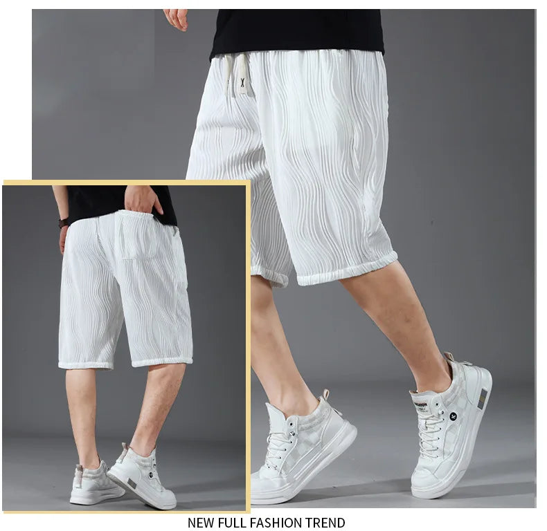 Extra Big Size Men Ice Silk Short Elastic Waist Casual Bermuda Male Summer Cool Icy Plus Large 11XL Loose Fit Stretch Breathable