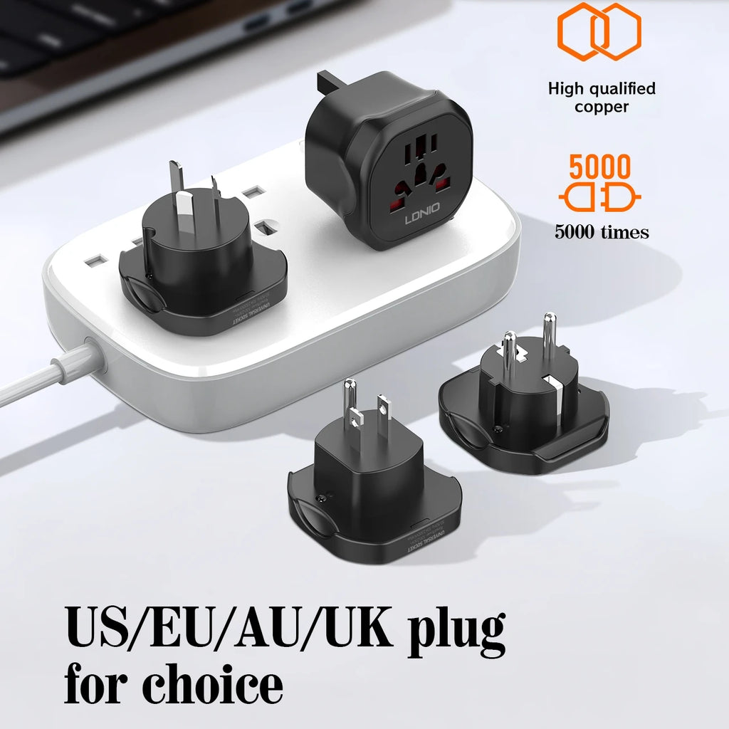 LDNIO UK EU US AU All In One Worldwide Power Socket Travel Converter Universal Travel Adapter 2500W Multi Plug Australian CN KR
