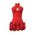 Women Sexy Hollow Out Lace Patchwork Bandage Dress Fashion Flowers Club Party Mini Dresses