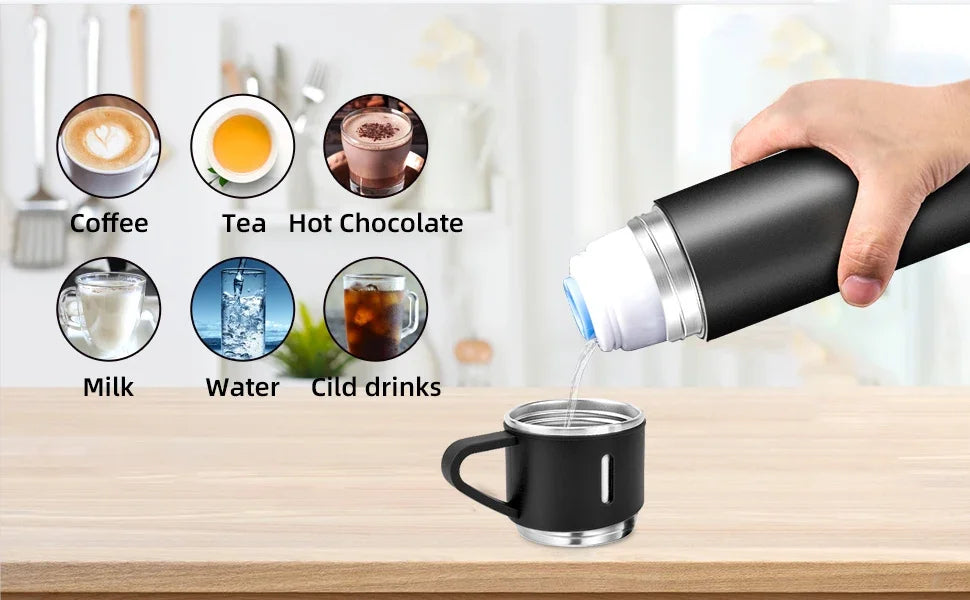 Coffee Thermos Stainless Steel Vacuum-Insulated Water Bottle  Insulated Bottle with Cup for Hot & Cold Drink Outdoor Travel Mug