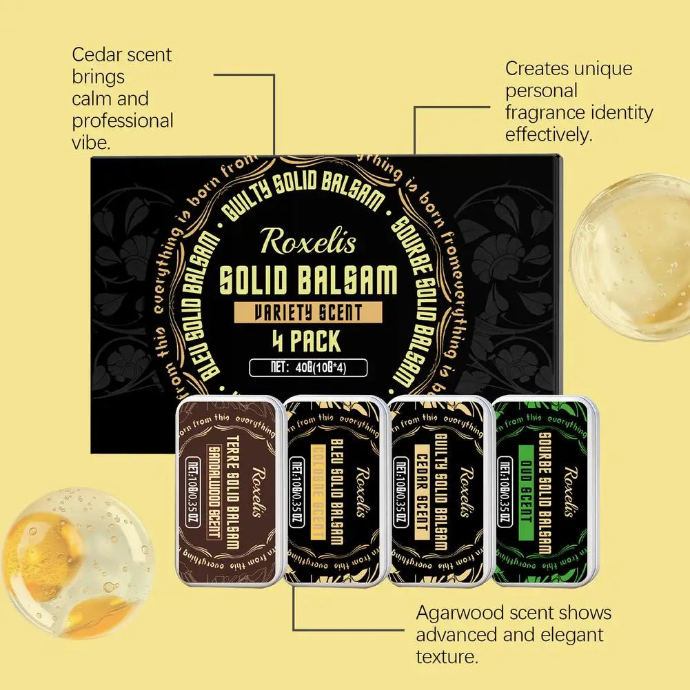 Men Solid Cologne Fragrance Set 4 In A Box - Portable Deodorant Balm Gel, Long-lasting Woman Floral Scent for Daily Use