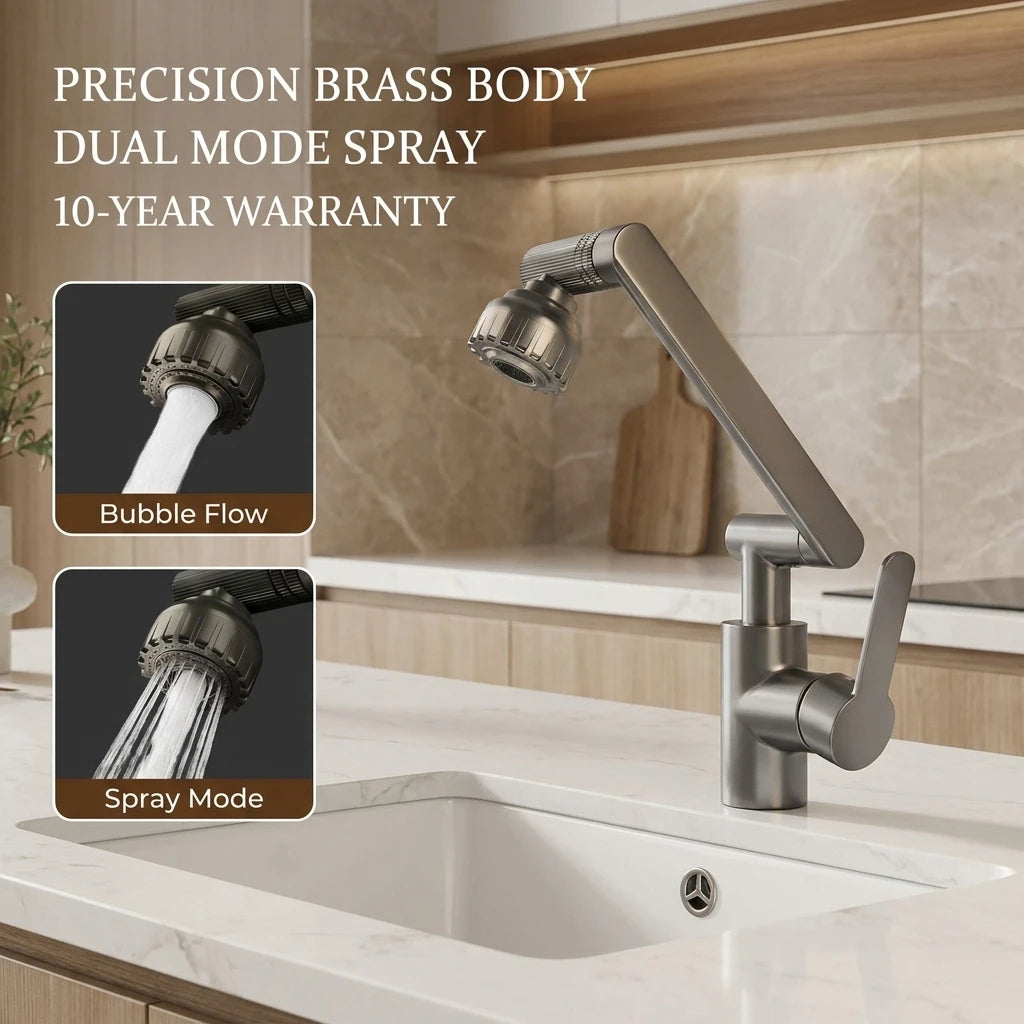 Multifunction Bathroom Kitchen Sink Faucet Swivel Cold Hot Water Tap with 2 Modes Basin Water Tap