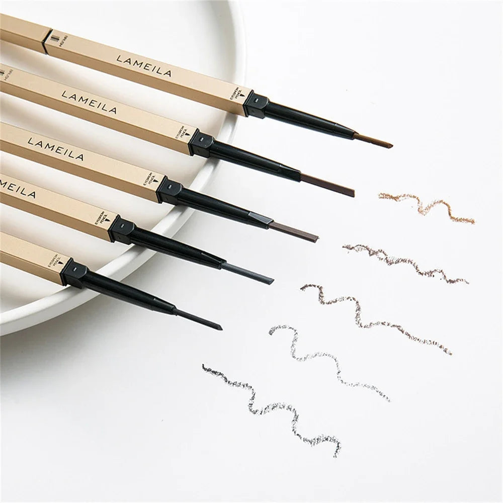 5 Colors With Brush Double Head Eyebrow Pencil Waterproof Smooth Eyebrow Stick Sweatproof Eyebrow Gel Tattoo Pencil Cosmetics