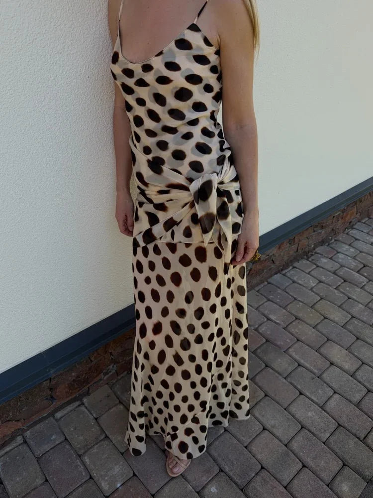 Trendy Slip Dress Animal Print V-neck Sexy  High Slit Fit Maxi Women Dresses Party Stylish Retro Summer Beach Street Outfits Y2k