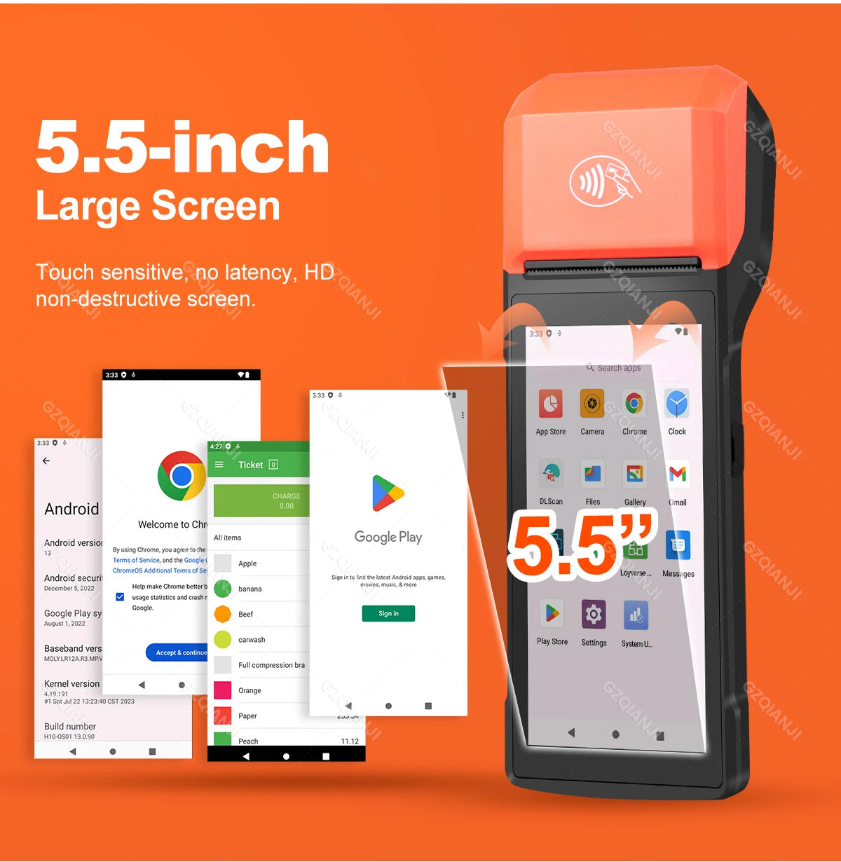 New 4G Android 13 POS PDA Terminal 1D 2D Barcode Scanner Reader Built-in Thermal Receipt Bill Printer Handheld Wifi NFC Loyverse