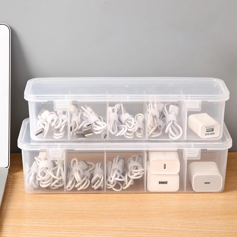 See-Through Charge Cable Organizer Box Data Cable Management Box USB Storage Box Small Desk Accessories Organizer And Storage