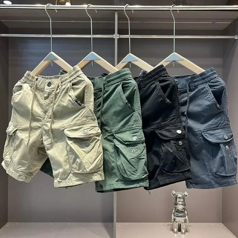 2025 Summer Work Shorts for Men Casual Multi-pocket Loose Elastic Five Points