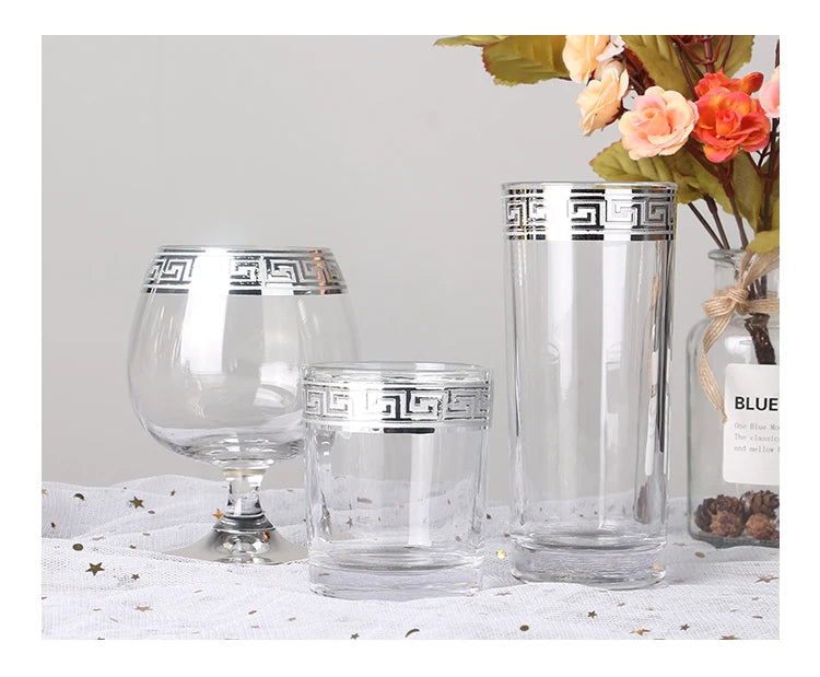Phnom Penh Silver Rim European Glass Brandy Champagne Glasses Tall Wine Glasses Crystal Wine Glasses Table Household Glasses