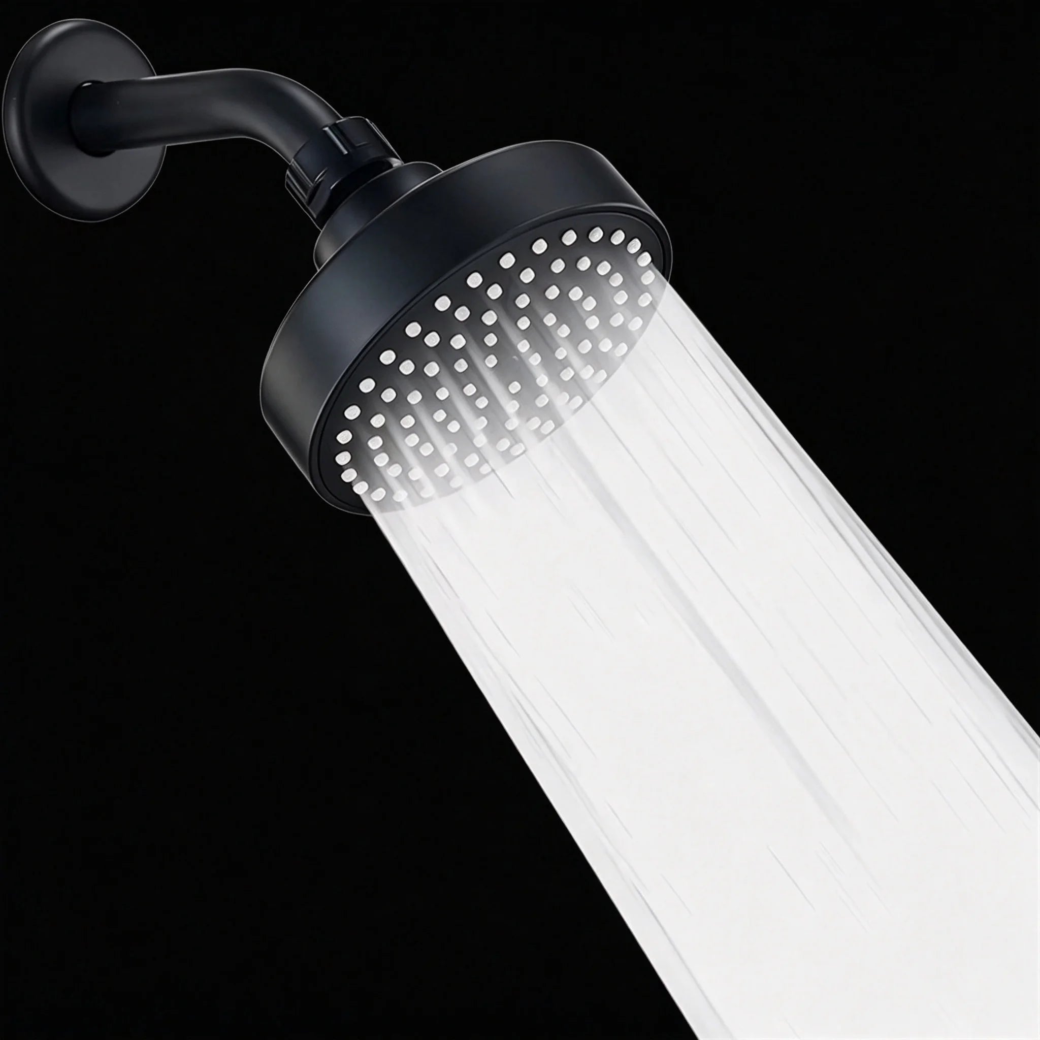 Modern Matte Black High Pressure Rainfall Shower Head with Wall Arm Large Round Fixed Overhead Spray Soft Silicone Jets