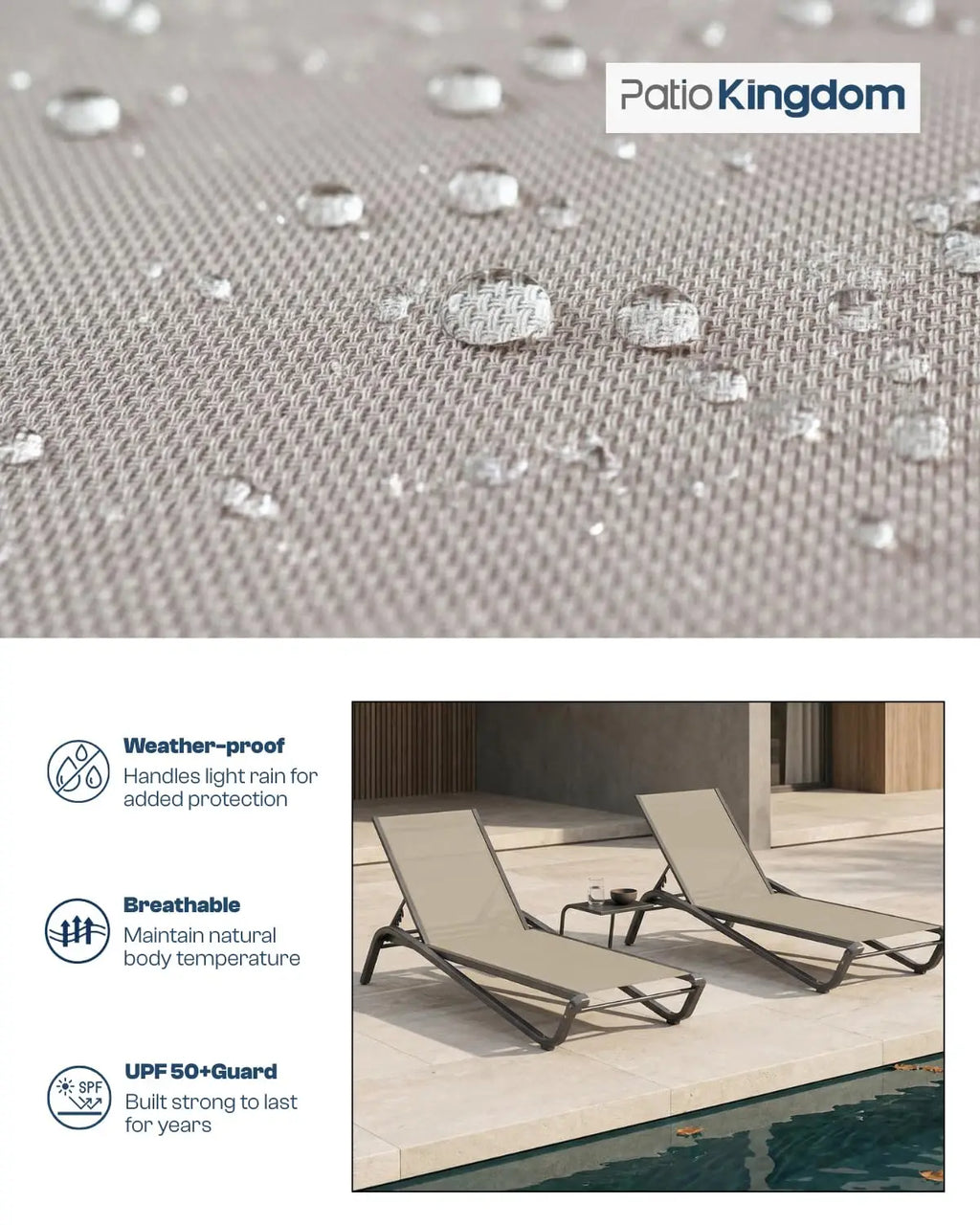 Adjustable Patio Chaise Lounge Outdoor Textilene Sun Bed for Pool Deck Rust-Proof Aluminum Frame, Custom