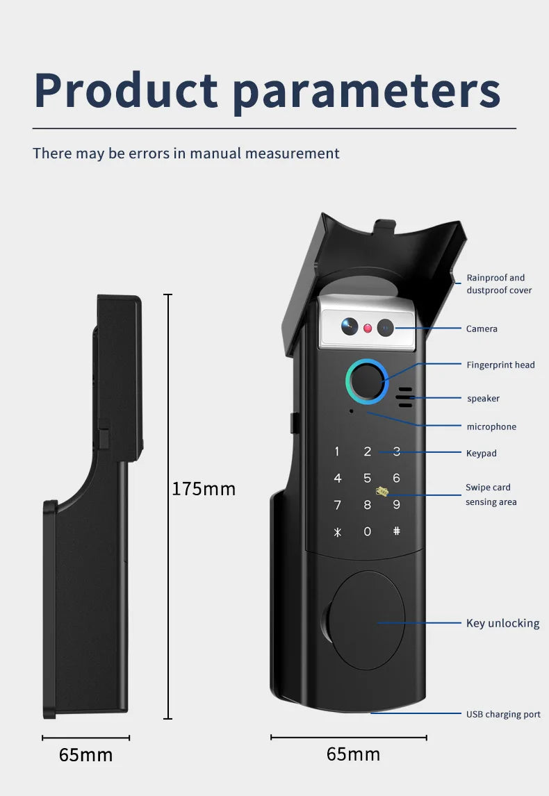 Tuya WiFi APP Double-Sided Fingerprint Smart Lock Waterproof Gate Iron Door RFID Digital Face Recognition Lock Video Intercom