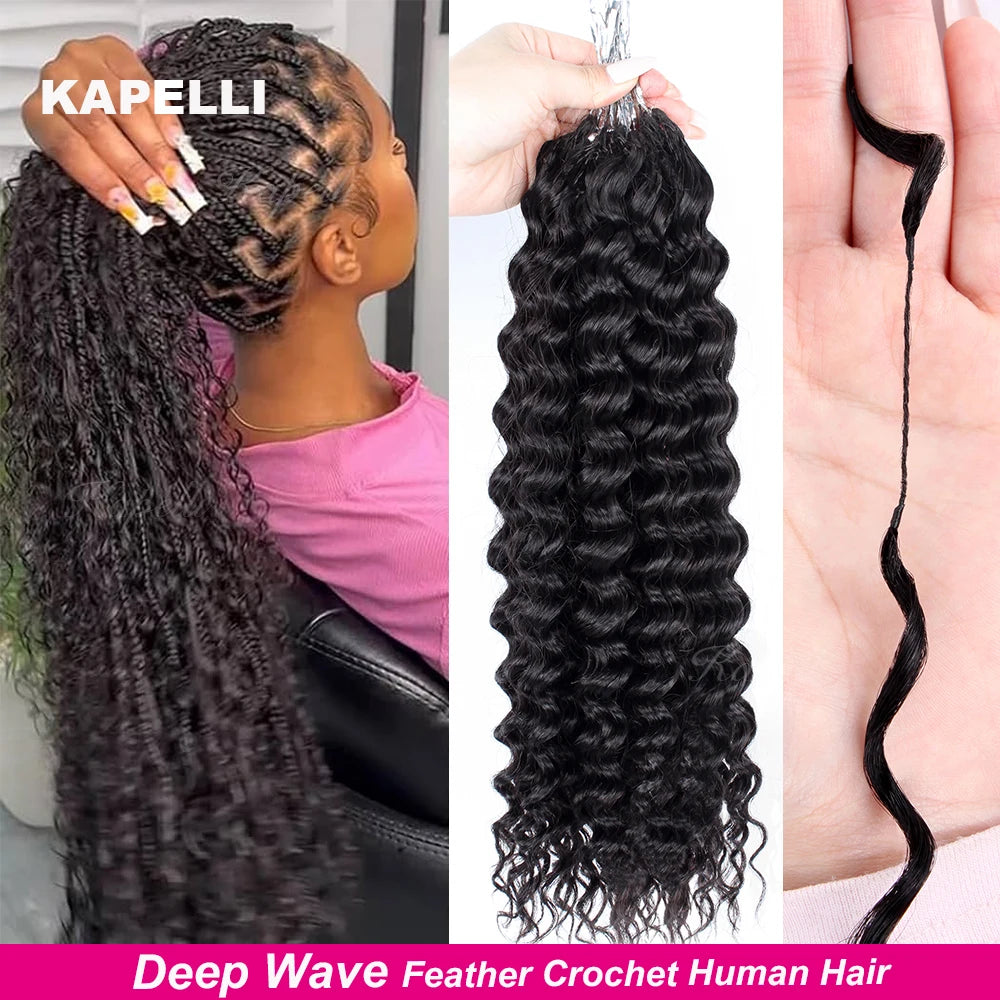 300gPre-divided Bulk Hair for Braiding Deep Wave Crochet Human Hair Knotless Miracle Knots Hair Extensions Boho Braids Invisible