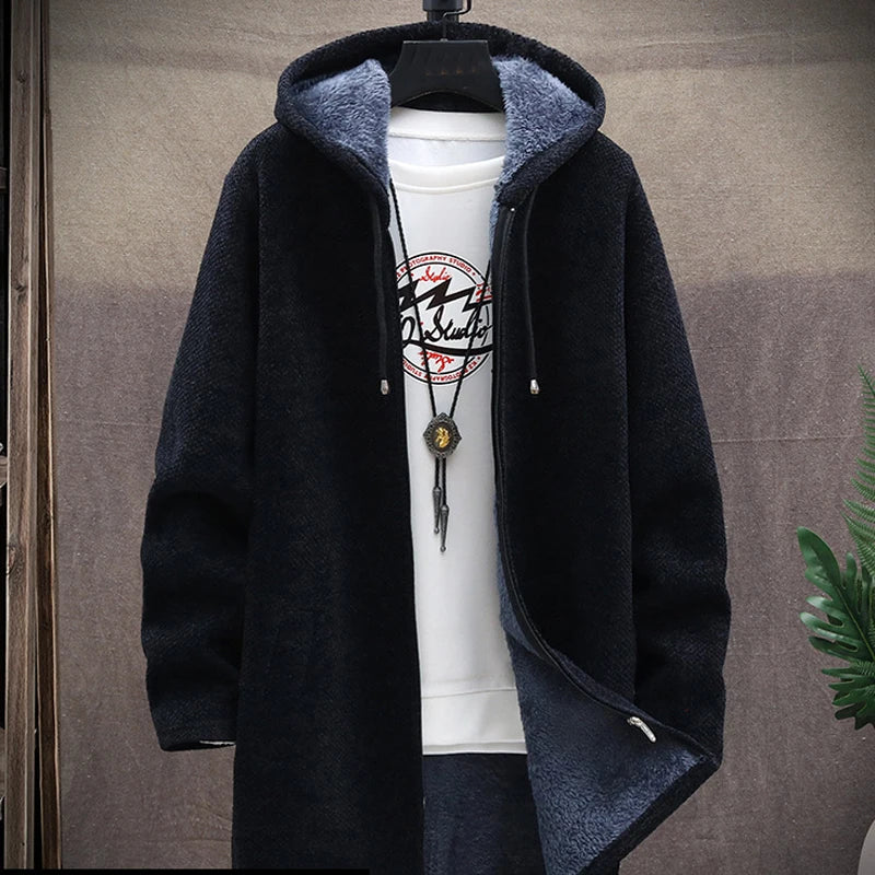 Winter New Arrival Men's Sweaters Hooded Cardigan Coats Men Knitted Jacket Fleece Lining Solid Color Youth Casual Sweater MY324
