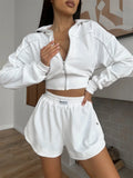 Summer Women Long Sleeved Zipper Two Piece Sets Top Elastic Shorts Outfits Fashion Striped Casual Suits Lapel Tracksuits 2026