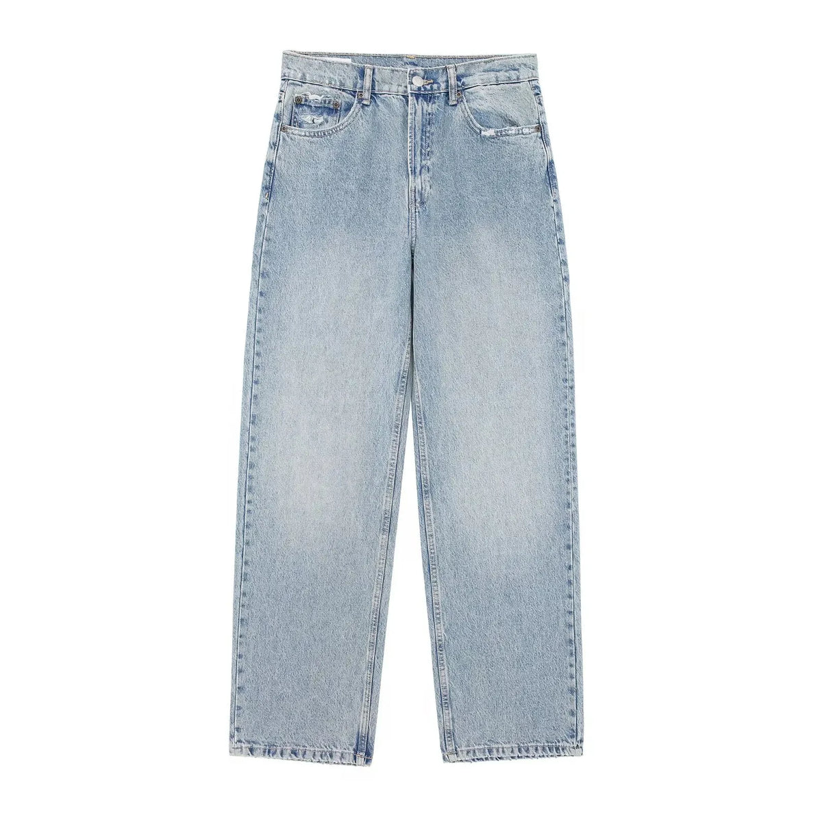 HH 2024 Women's Street Fashion Denim Blue Jeans Distressed Patchwork High Waist Zipper Fly Ripped Retro Long Pants