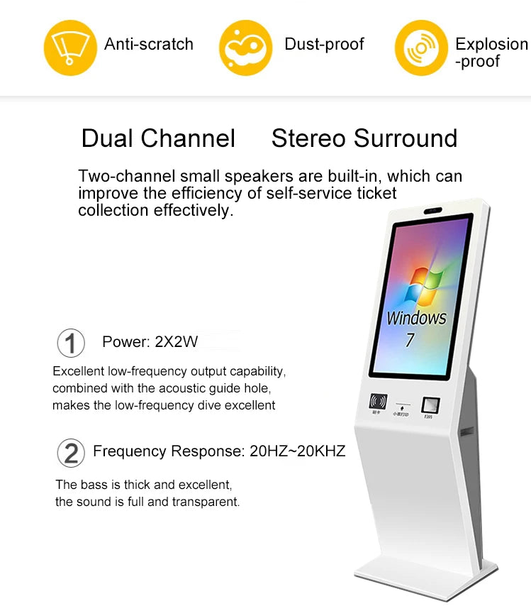32-Inch Touch Screen Restaurant Self-Service Ordering & Checkout Kiosk with Floor-Standing Design for Indoor Use