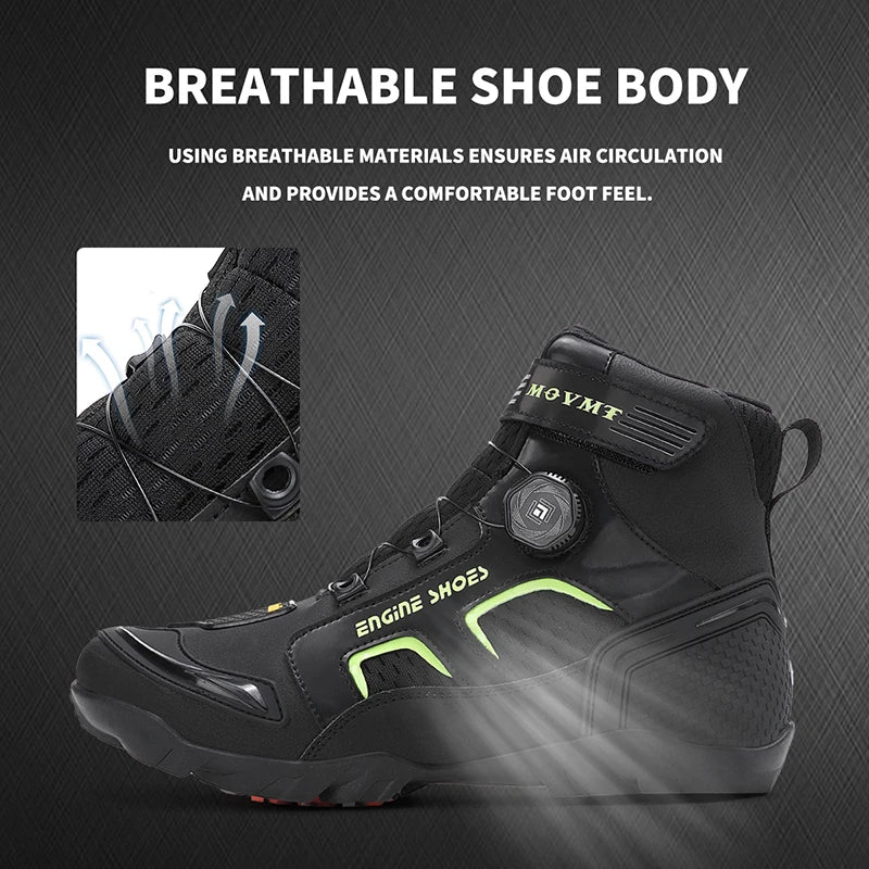 Motorcycle Riding Shoes Men's Breathable Leather Boots Casual Comfortable Slip-On Ankle Boots for Urban Cycling