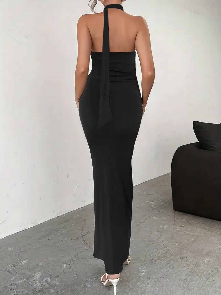 2026 New Arrival Women Sexy Backless High Split Maxi Dress Flowy Tie Strap Long Dress