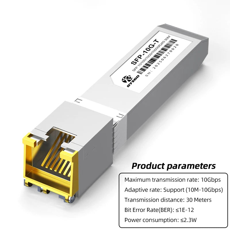 RJ45 SFP Module Adaptive Rate, For Cisco/Mikrotik/Juniper/Ubiquiti/Switch, Hot-Swappable of 1G/10GBASE-T Copper RJ45 SFP+ Module