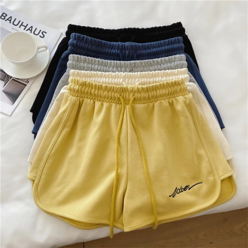 Embroidered Sports Shorts for Women Summer High Waist Wide Leg Shorts Fashion Solid Loose Casual Home Comfortable Shorts New