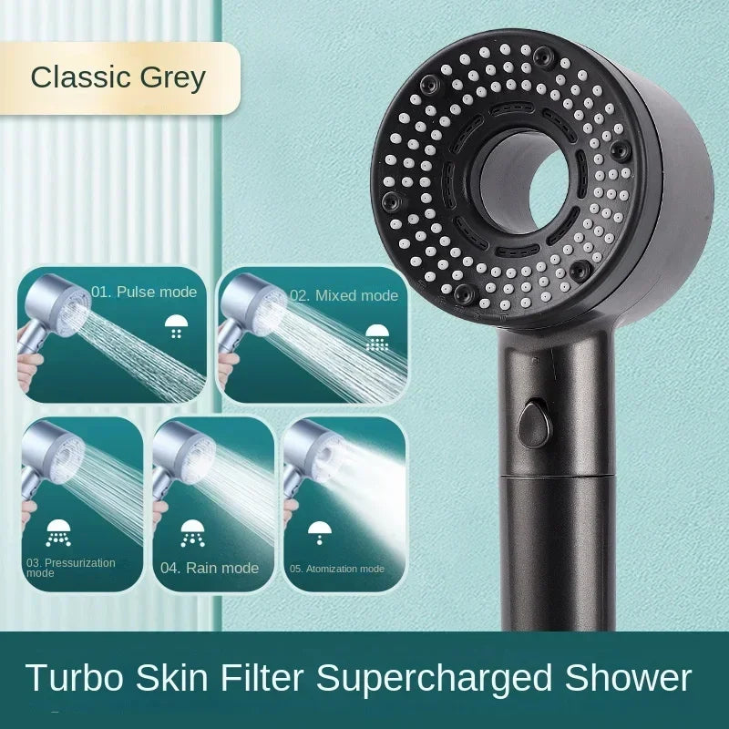New 5 Speed Adjustment Showerhead High Pressure Shower Head One-Key Stop Handheld Shower Filter Showers for Bathroom Supplies