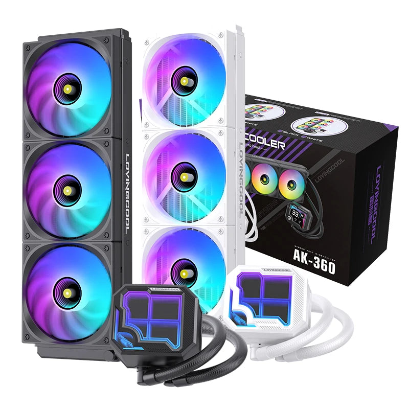 LOVINGCOOL AK-01 AK-03 water cooler 360mm broken code screen dynamic digital display liquid cooler ARGB abyss mirror cold head