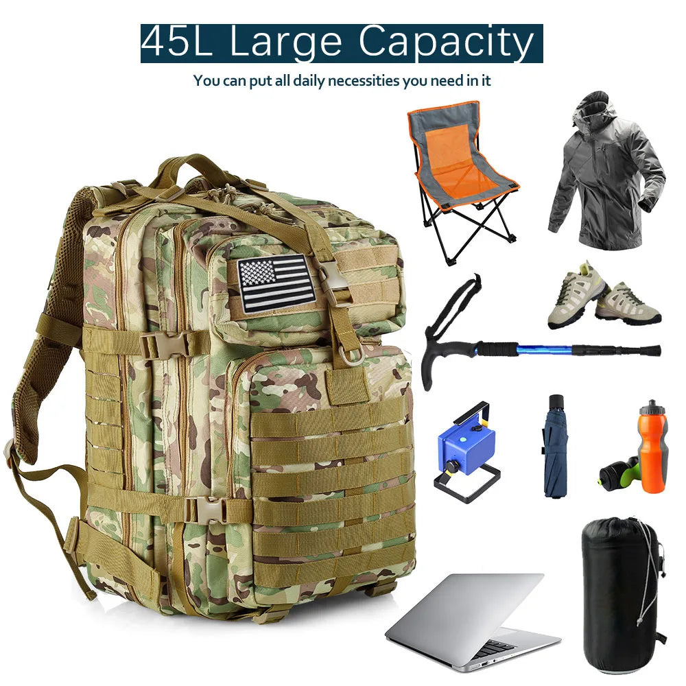 50 Liters Outdoor Tactical Dual Shoulder Large 3P Backpack Backcountry Cycling Sports Backpack Travel Attack Camouflage Multi-Fu