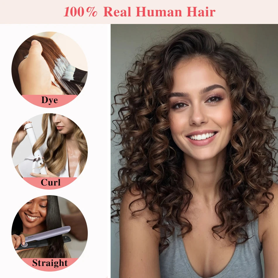 12A Curly Clip in Hair Extensions Brown Water Wave Real Remy Human Hair Clip in Extensions for Women Curly Clip Ins 7pcs 120g