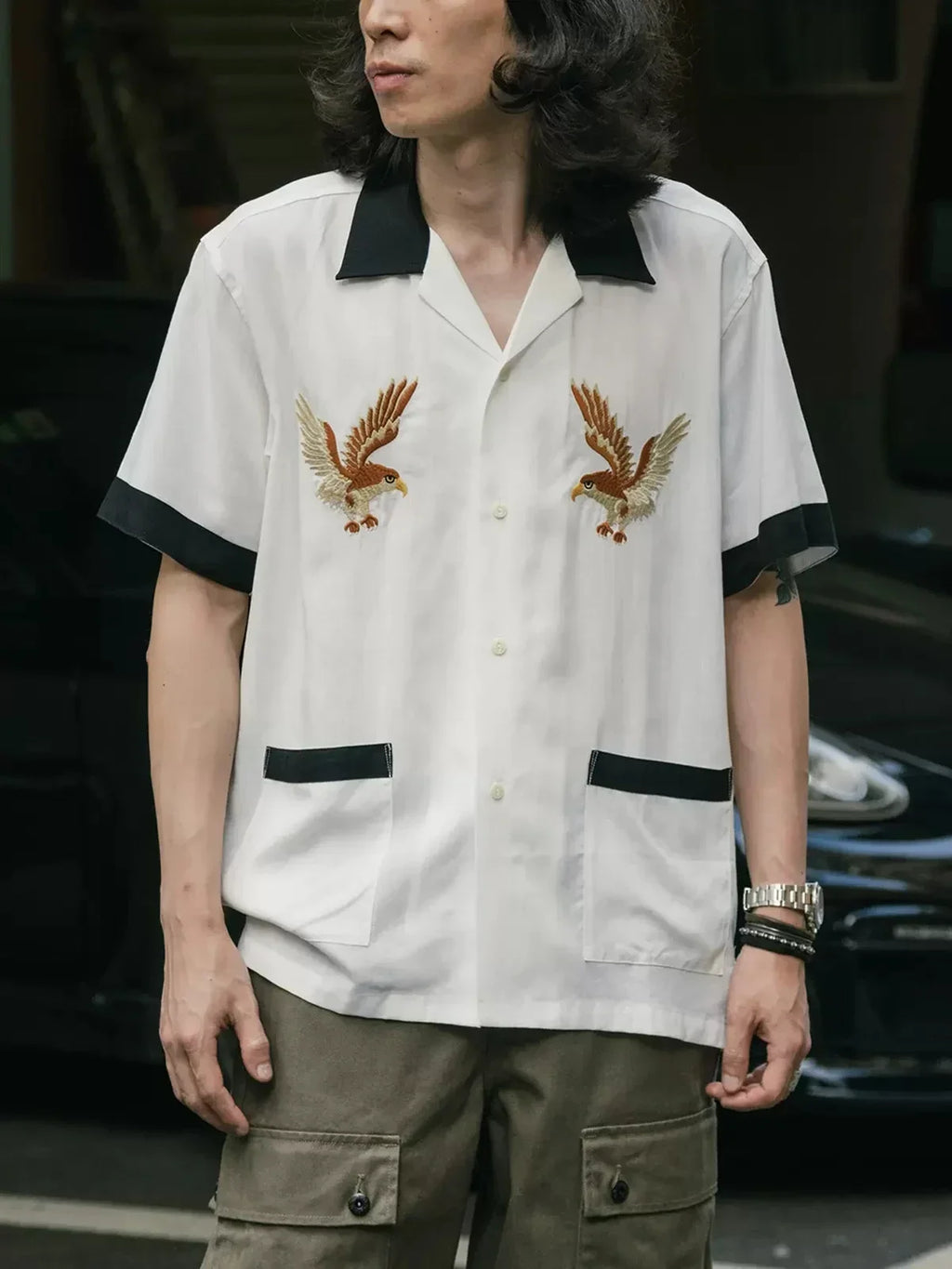 Non Stock Old Fashioned Embroidery Camp Shirt Vintage Lightweight Men's Bowling Shirt