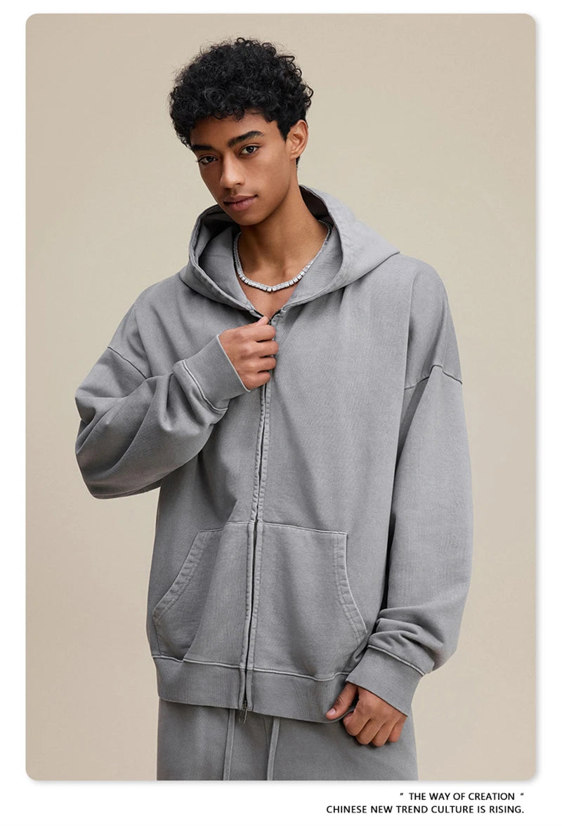 ZODF 2025 Autumn Men Heavy Weight 480gsm Hoodies Unisex Retro Washed Terry Cotton Distressed Hooded Coats HY1110
