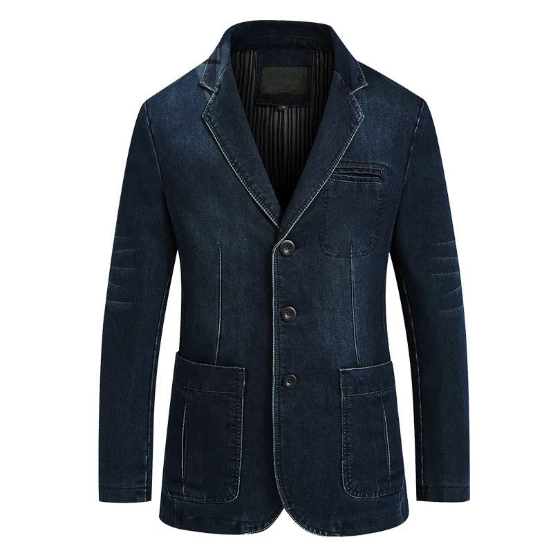 Mens Denim Blazer Men Fashion Cotton Vintage Suit Outerwear Male Blue Coat Denim Jacket Men Slim Fit Jeans Denim Blazers Top 4Xl
