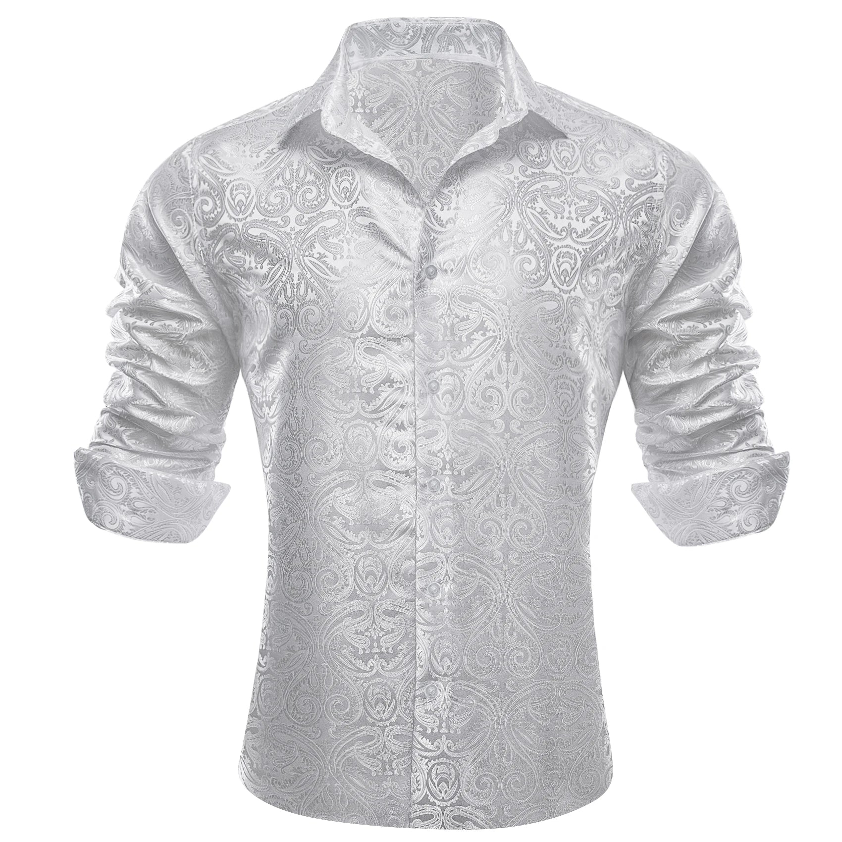 Barry.Wang Luxury Silk Mens Shirts Jacquard Floral Long Sleeve Formal Casual Breathable Male Blouses Wedding Business Prom Gift